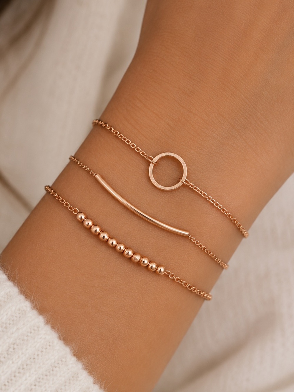 NEW - Arm Candy Trendy Elegant Stackable Rose Gold Bracelet Boho Chic 3PC Set